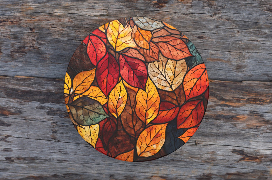 FALL LEAVES ROUND GLASS CUTTING BOARD (2 COLORS)